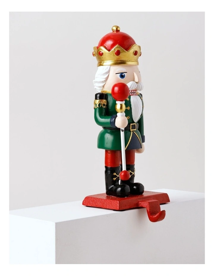 Heirloom Christmas Resin Nutcracker Stocking Holder 23cm in Red/Green image 2