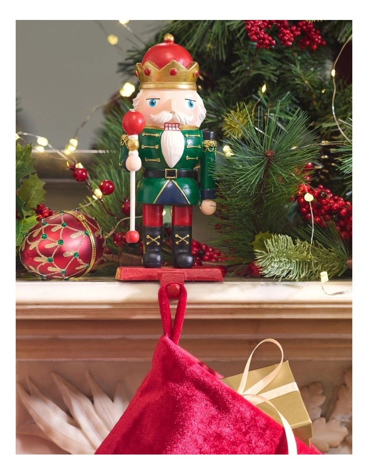 Heirloom Christmas Resin Nutcracker Stocking Holder 23cm in Red/Green image 3