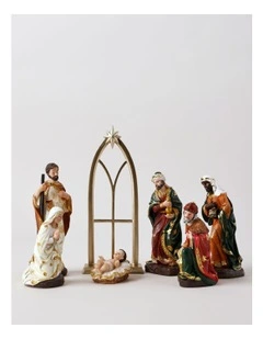 Heirloom Christmas Polyresin Glittered Nativity Set 20cm in White/Gold