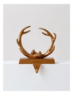 Harvest Christmas Metal Antler Stocking Holder 16cm in Copper