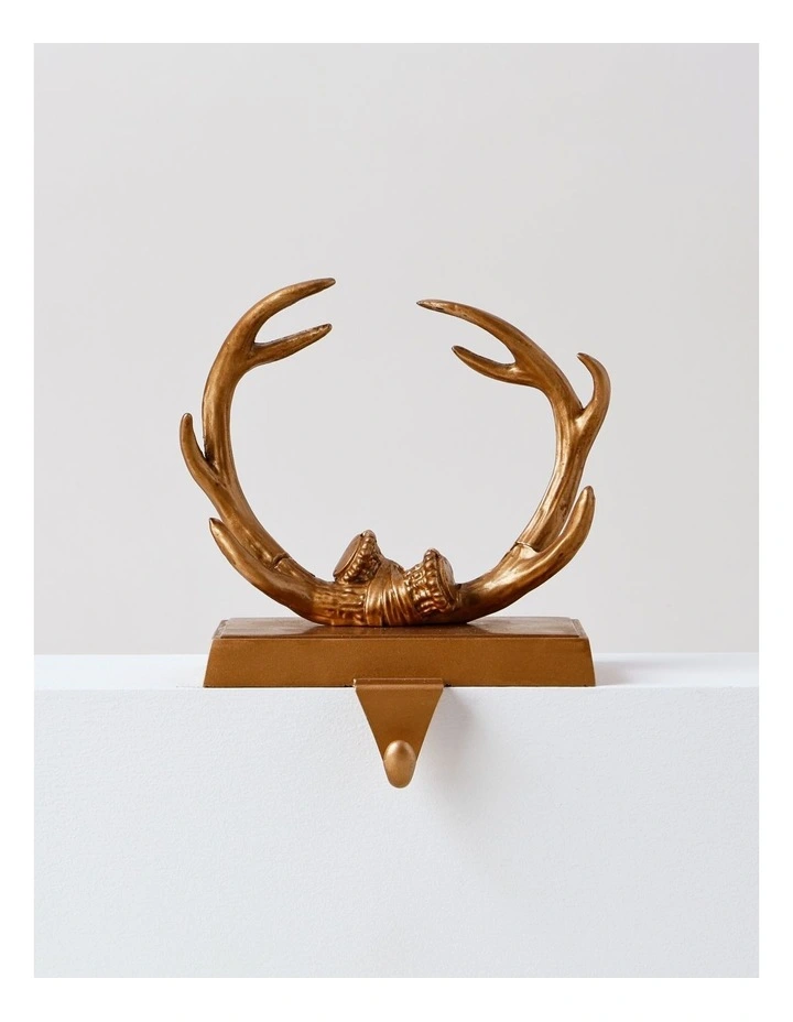 Harvest Christmas Metal Antler Stocking Holder 16cm in Copper image 1