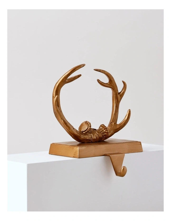Harvest Christmas Metal Antler Stocking Holder 16cm in Copper image 2