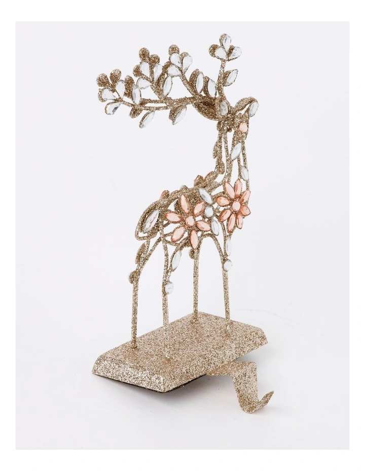 Luxe Christmas Bejewelled Wire Reindeer Stocking Holder 26cm in Gold image 2