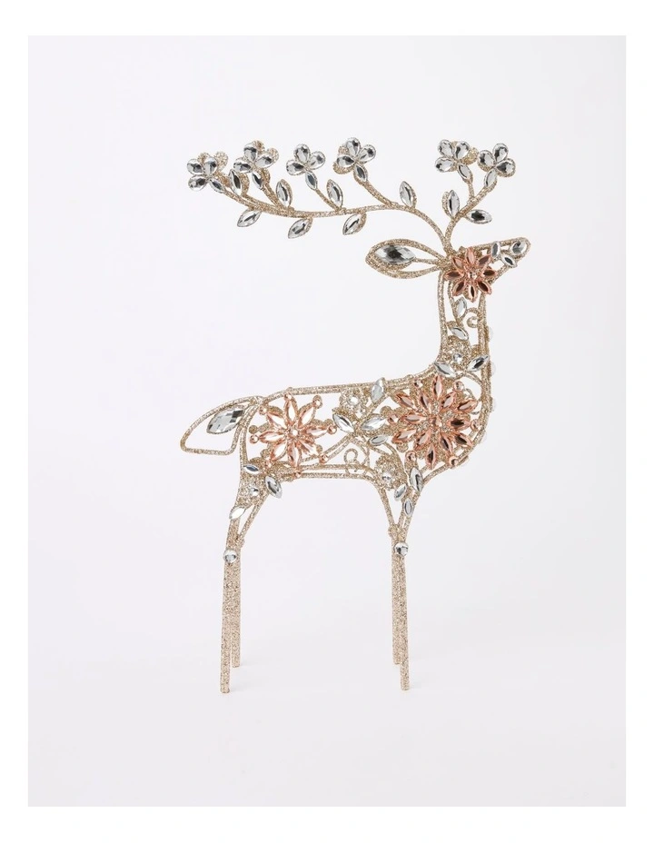 Luxe Christmas Glitter Wire Reindeer with Gems 42cm in Gold image 1