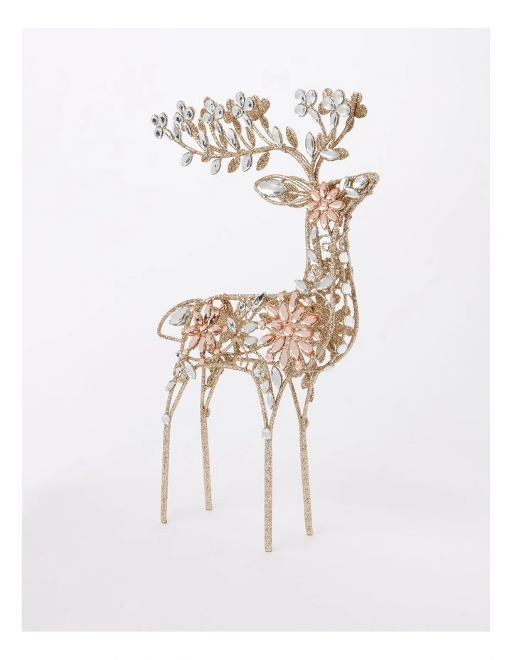 Luxe Christmas Glitter Wire Reindeer with Gems 42cm in Gold image 2
