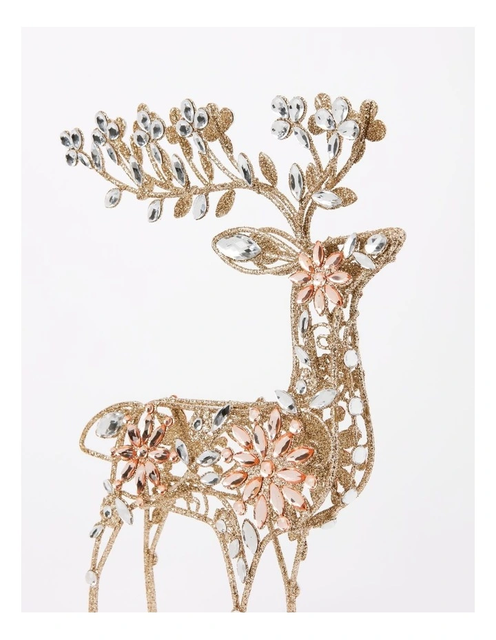 Luxe Christmas Glitter Wire Reindeer with Gems 42cm in Gold image 3