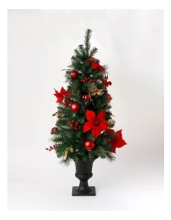 Heirloom Christmas Plastic Faux Berries, Cones & Bauble Porch Tree 120cm in Red/Green