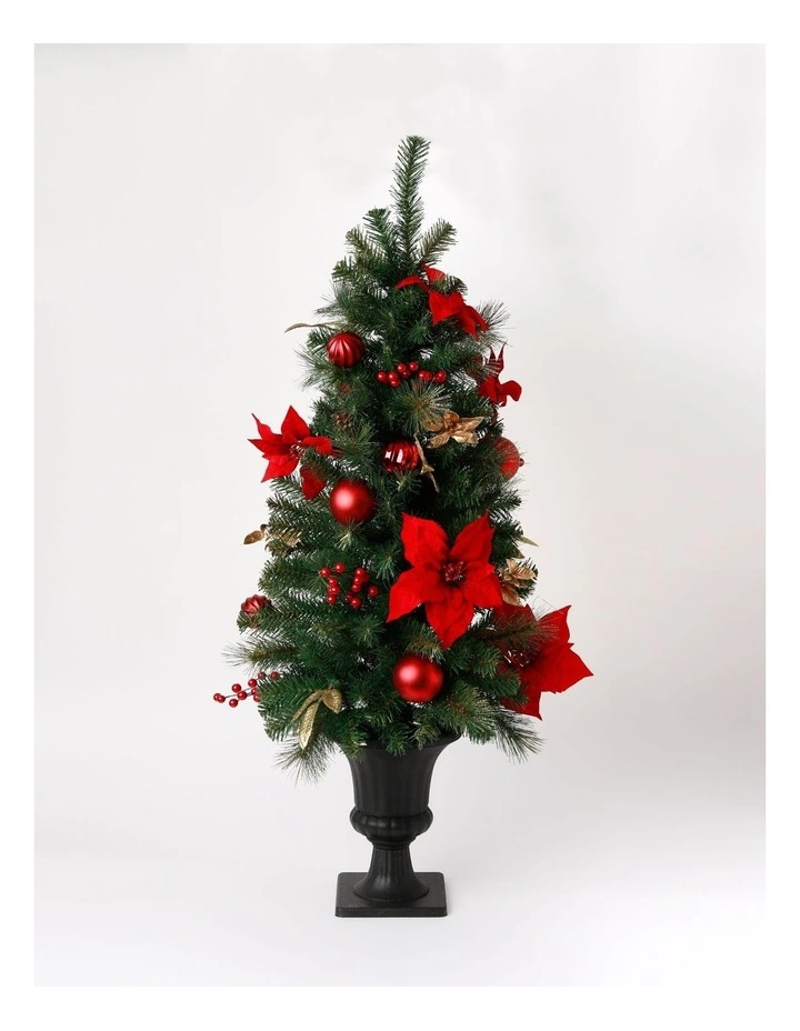 Heirloom Christmas Plastic Faux Berries, Cones & Bauble Porch Tree 120cm in Red/Green image 1
