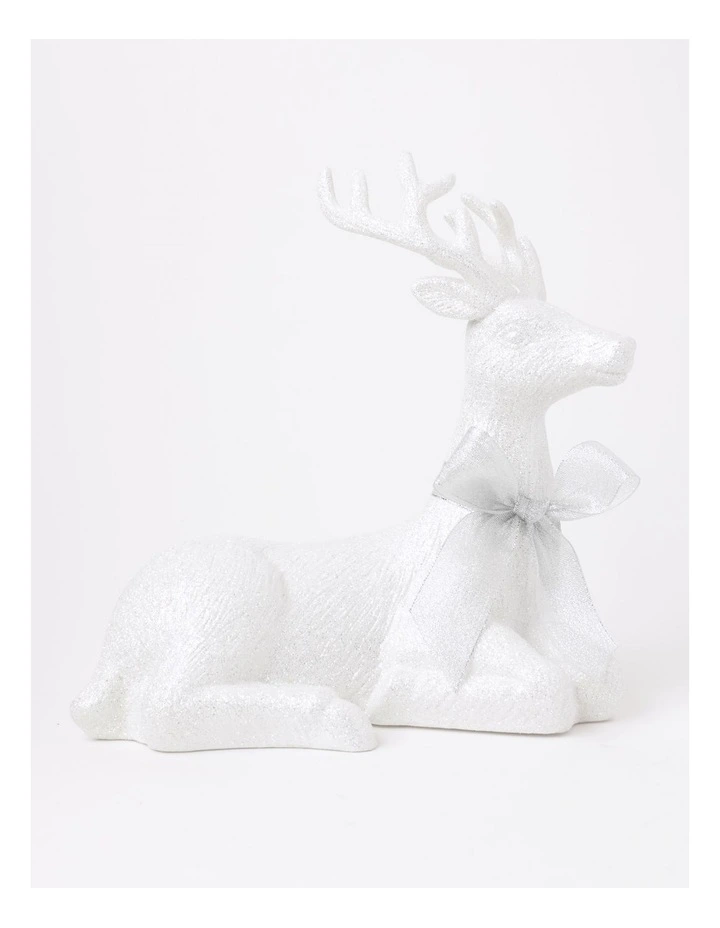 Eucalyptus Christmas Glittered Sitting Reindeer withHessian Bow 31cm in White image 1