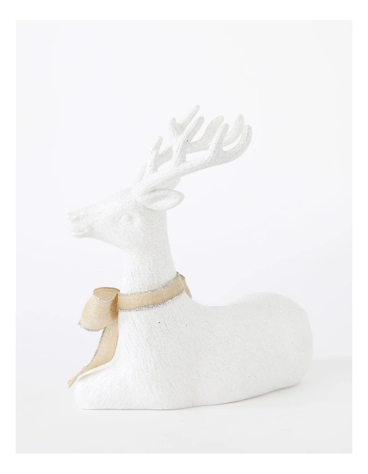Eucalyptus Christmas Glittered Sitting Reindeer withHessian Bow 31cm in White image 4