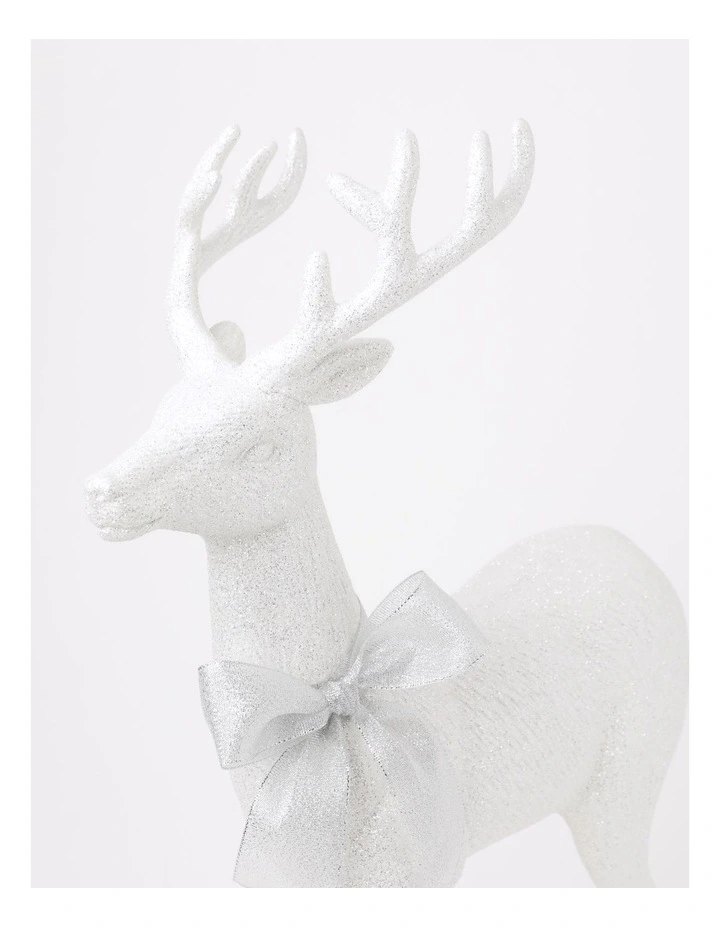 Eucalyptus Christmas Glittered Standing Reindeer withHessian Bow 46cm in White image 2