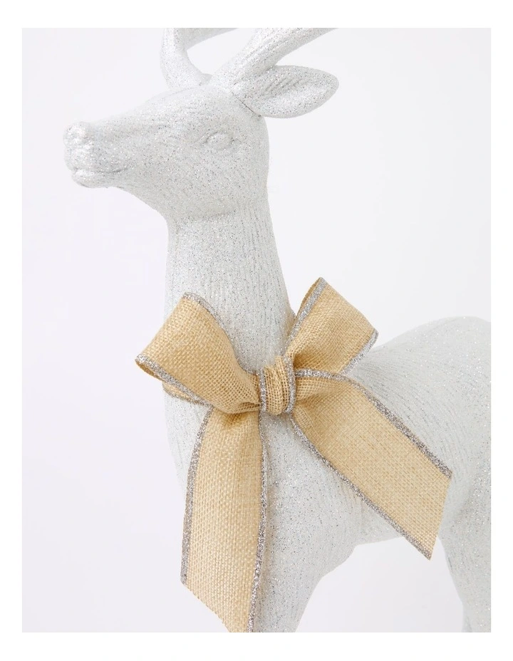 Eucalyptus Christmas Glittered Standing Reindeer withHessian Bow 46cm in White image 4