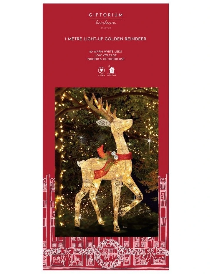Heirloom Light Up Christmas Reindeer 100cm in Gold image 3