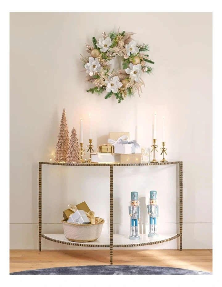 Luxe Christmas Magnolia, Leaves & Bauble Wreath 60cm in Champagne image 3