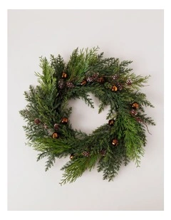 Harvest Christmas Faux Pinecones & Bells Wreath 60cm in Green