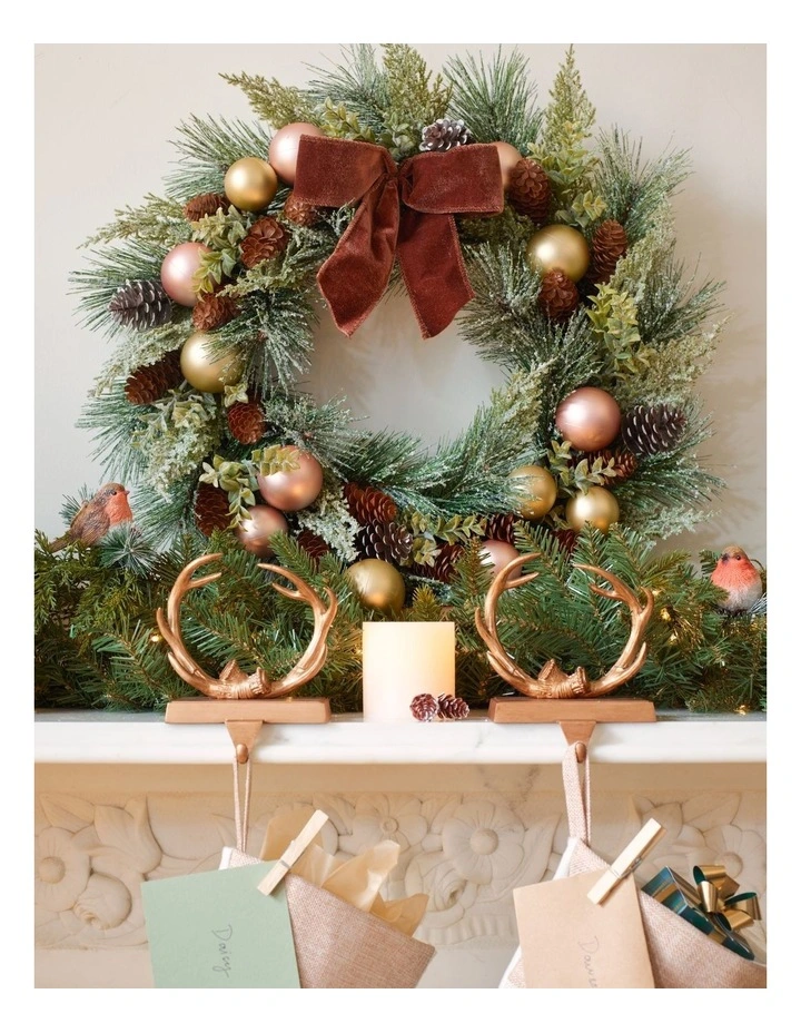 Harvest Christmas Frosted Bauble and Pinecone Wreath 61cm in Natural image 3