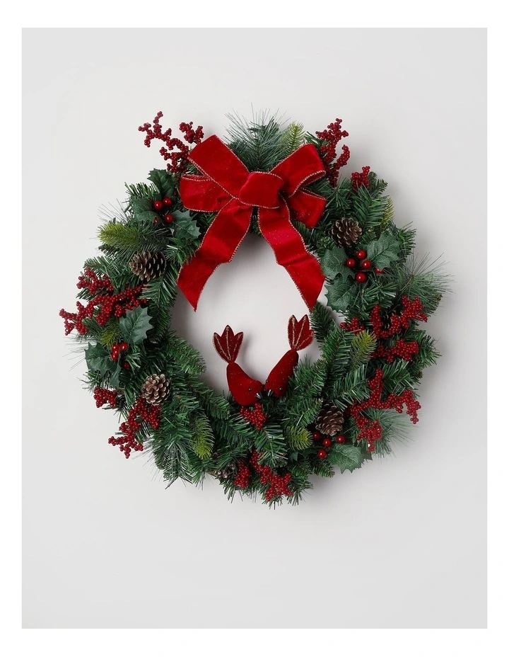 Heirloom Christmas Cardinal Love Bird Wreath 60cm in Red/Green image 1