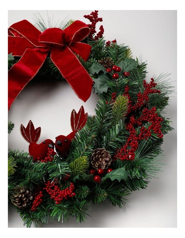 Heirloom Christmas Cardinal Love Bird Wreath 60cm in Red/Green image 2