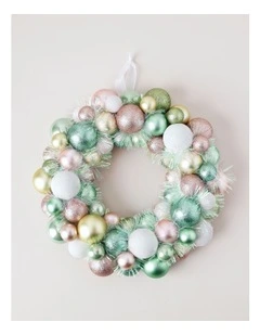 Candyland Christmas Bauble and Tinsel Wreath 40cm in Multicolour