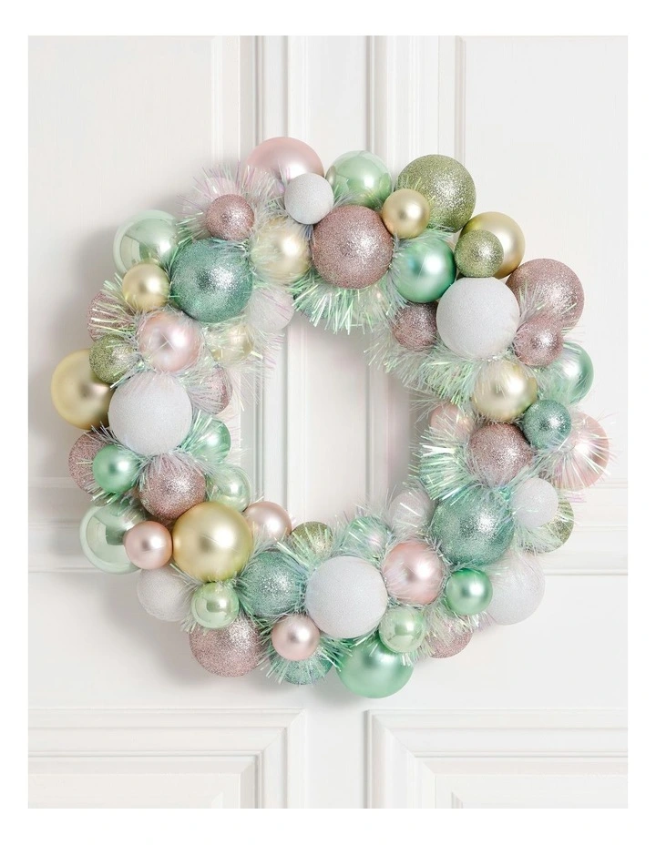 Candyland Christmas Bauble and Tinsel Wreath 40cm in Multicolour image 2