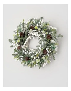 Harvest Christmas Pinecones & Frosted Berries Wreath in Green: 60cm