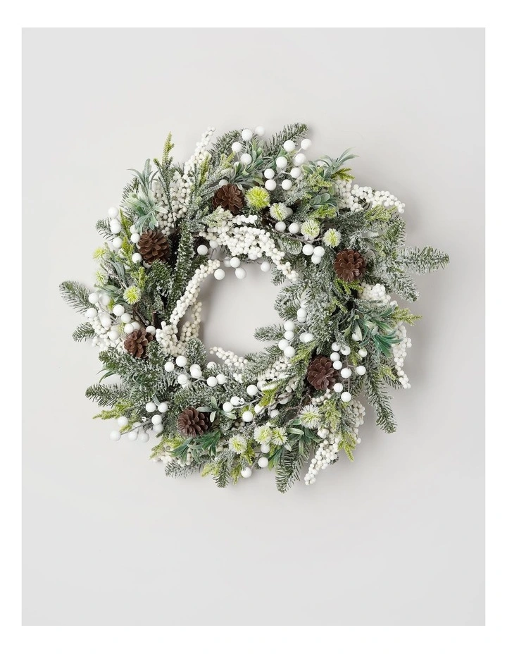 Harvest Christmas Pinecones & Frosted Berries Wreath in Green: 60cm image 1