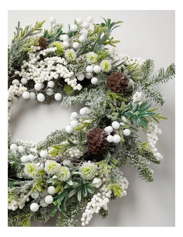 Harvest Christmas Pinecones & Frosted Berries Wreath in Green: 60cm image 3