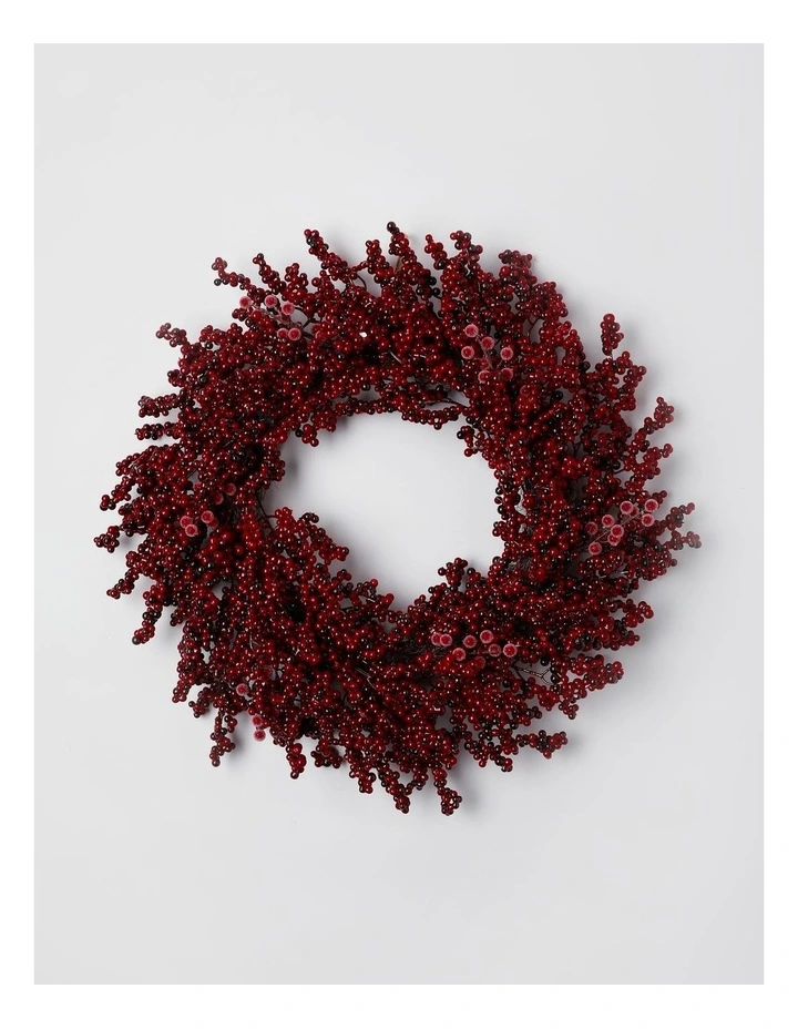 Heirloom Christmas Berry Wreath with Frost in Red: 60cm image 1