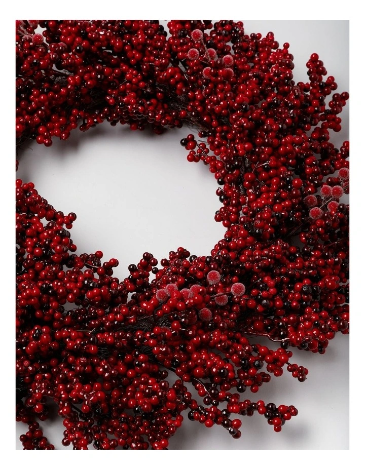 Heirloom Christmas Berry Wreath with Frost in Red: 60cm image 2