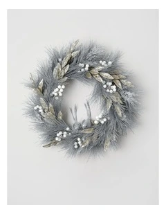 Luxe Christmas Wreath Birds, Berries & Leaves in Silver: 60cm