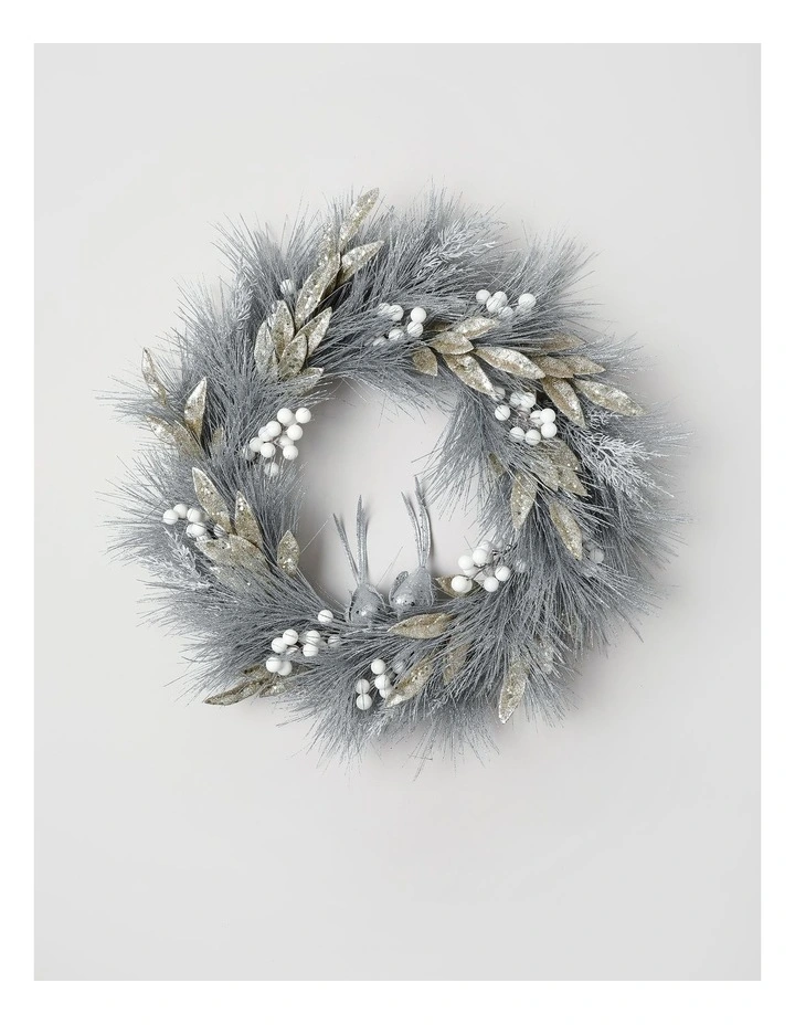 Luxe Christmas Wreath Birds, Berries & Leaves in Silver: 60cm image 1