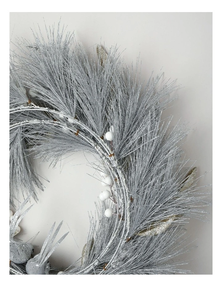 Luxe Christmas Wreath Birds, Berries & Leaves in Silver: 60cm image 4