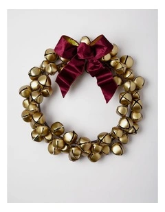 Heirloom Christmas Bell Wreath with Velvet Bow in Bronze and Red: 45cm