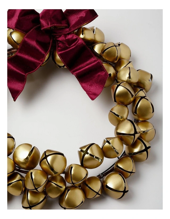 Heirloom Christmas Bell Wreath with Velvet Bow in Bronze and Red: 45cm image 2