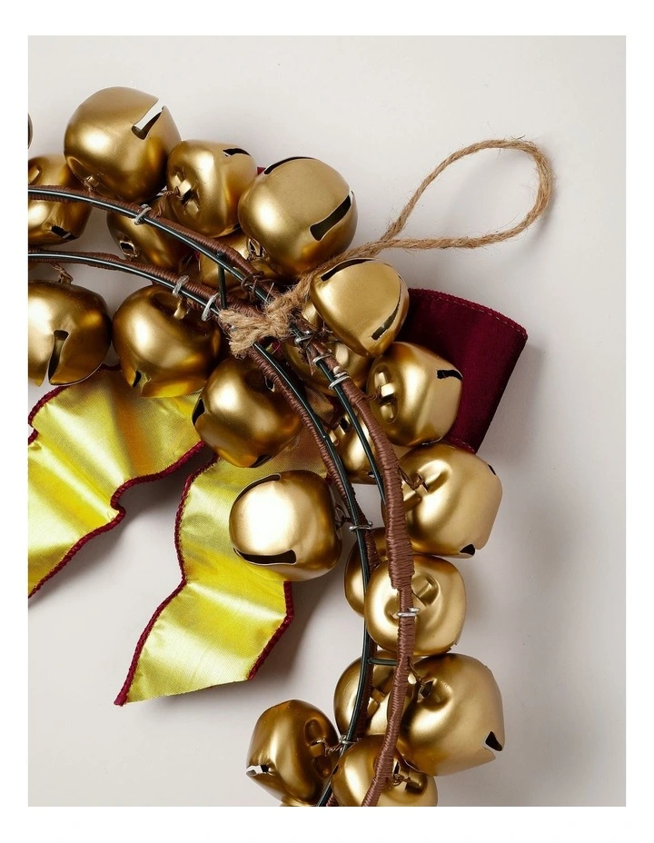 Heirloom Christmas Bell Wreath with Velvet Bow in Bronze and Red: 45cm image 3