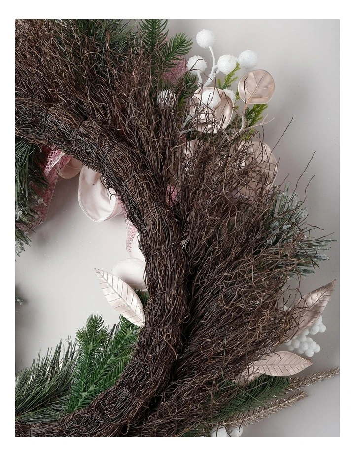 Luxe Christmas Glistening Pine & Magnolia Wreath in Pink: 60cm image 3