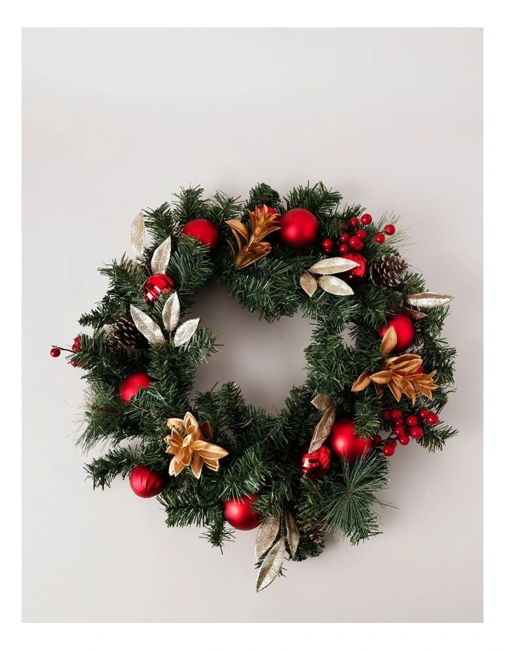 Heirloom Christmas Plastic Faux Berries, Cones & Bauble WreathRed/Green: 60 Cm image 1