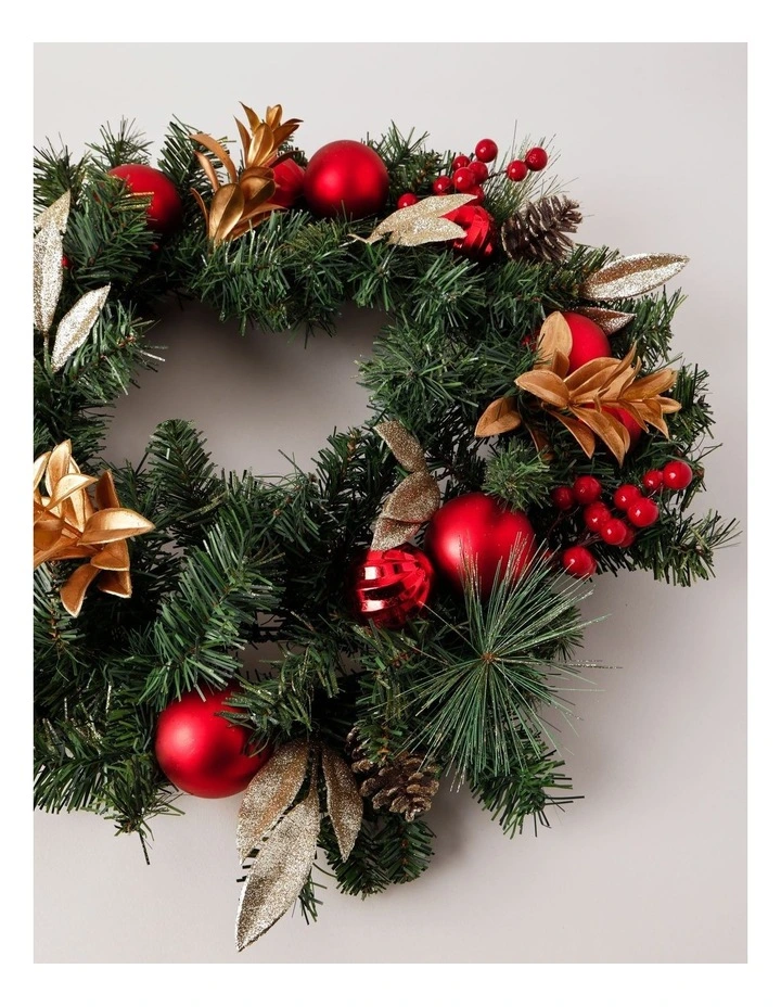 Heirloom Christmas Plastic Faux Berries, Cones & Bauble WreathRed/Green: 60 Cm image 3
