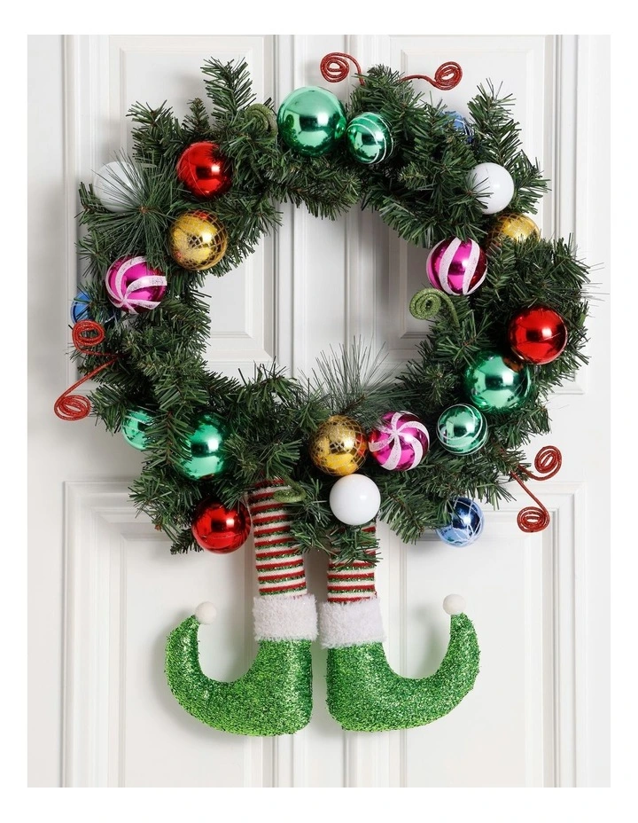 Candyland Christmas Bauble Wreath with Elf Legs 60cm in Multi image 2