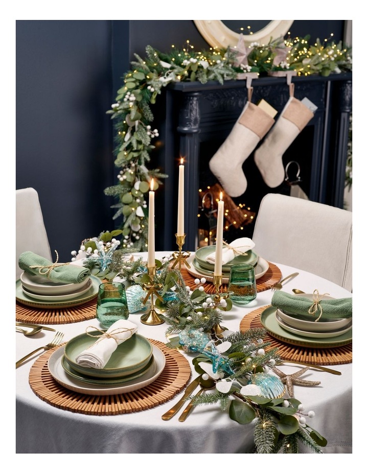 Eucalyptus Christmas Glittered Faux Eucalyptus Christmas Leaves & Berries Garland 180cm in Green/White image 2