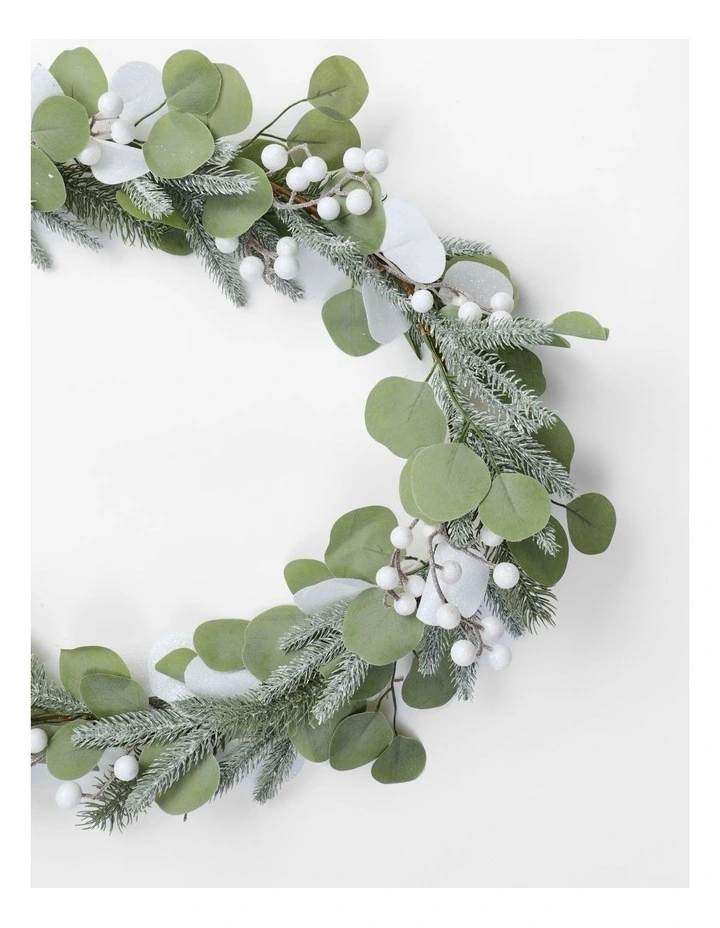 Eucalyptus Christmas Glittered Faux Eucalyptus Christmas Leaves & Berries Garland 180cm in Green/White image 2