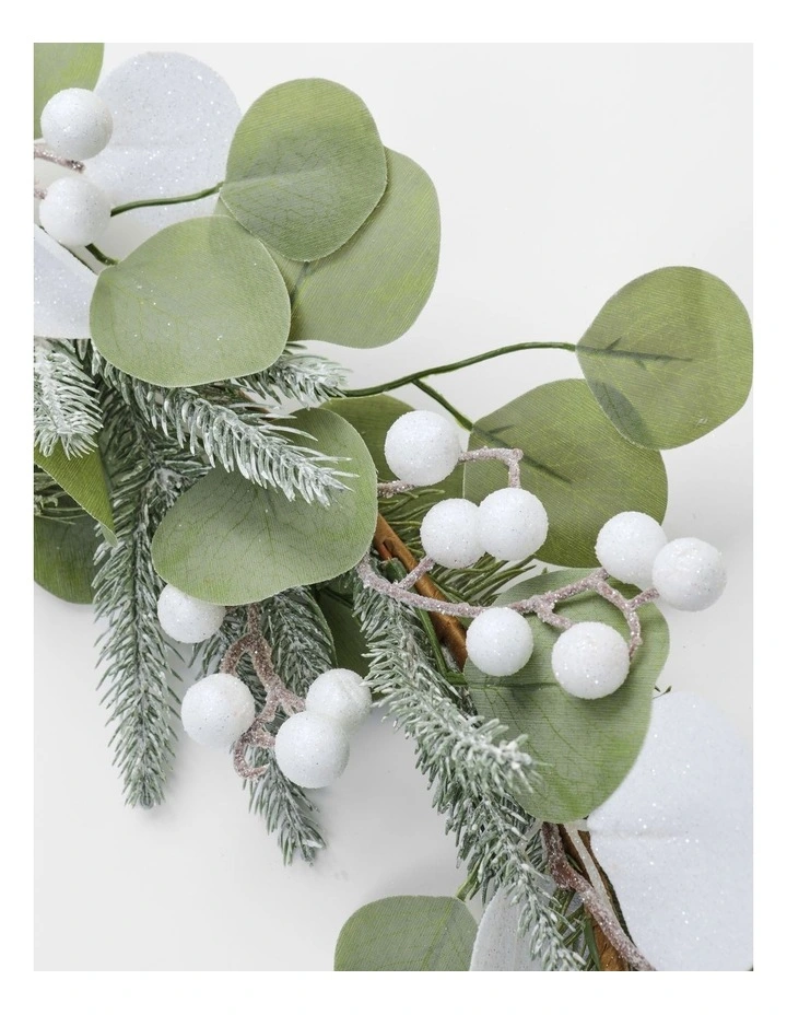 Eucalyptus Christmas Glittered Faux Eucalyptus Christmas Leaves & Berries Garland 180cm in Green/White image 6