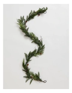 Harvest Christmas Pinecones and Bells Garland 180cm in Brown/Green
