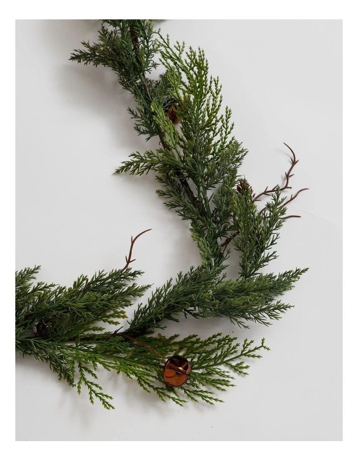 Harvest Christmas Pinecones and Bells Garland 180cm in Brown/Green image 2