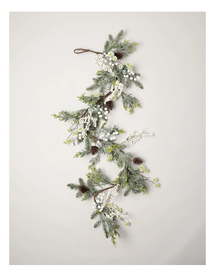Harvest Christmas Pinecones & Frosted Berries Garland in Green: 180cm image 1
