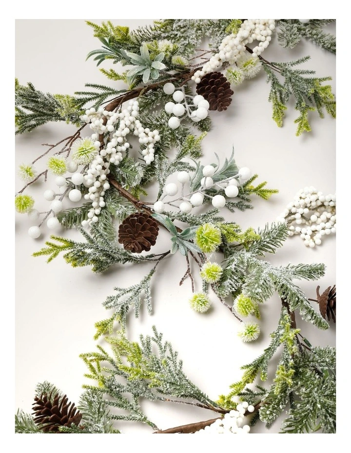 Harvest Christmas Pinecones & Frosted Berries Garland in Green: 180cm image 3