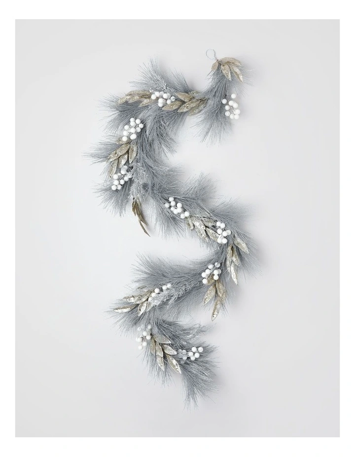 Luxe Christmas Garland with Berries & Leaves and Silver: 182cm image 1