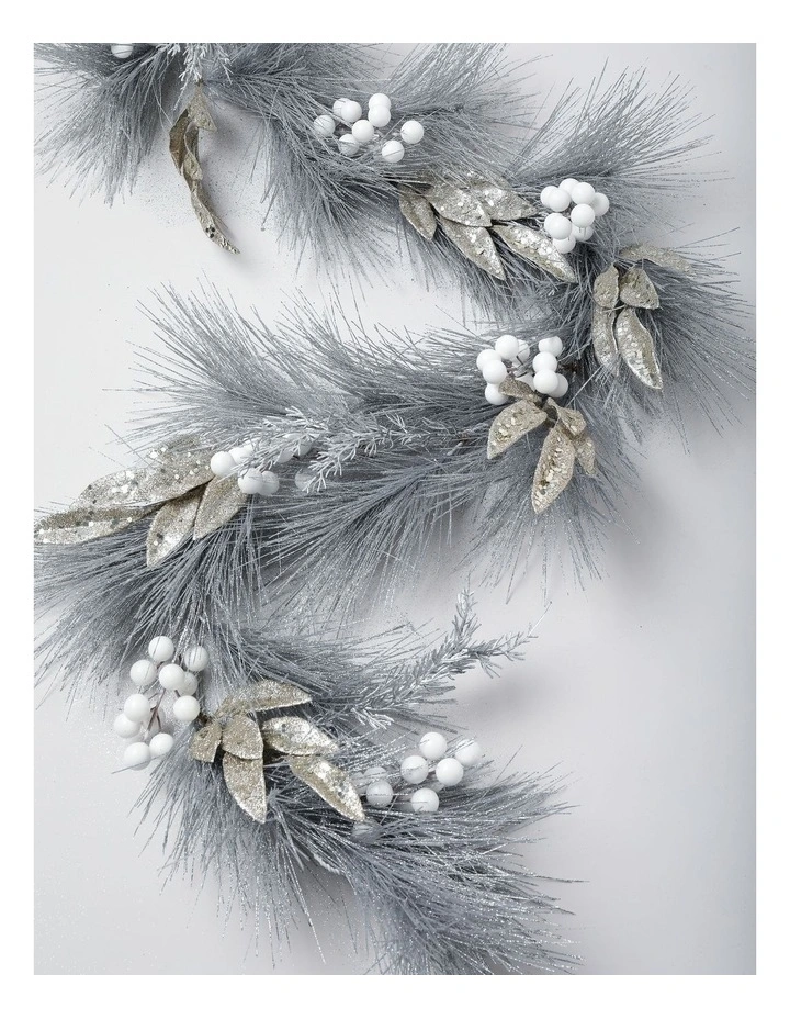 Luxe Christmas Garland with Berries & Leaves and Silver: 182cm image 4