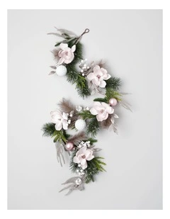 Luxe Christmas Glistening Pine and Magnolia Garland in Pink: 182cm