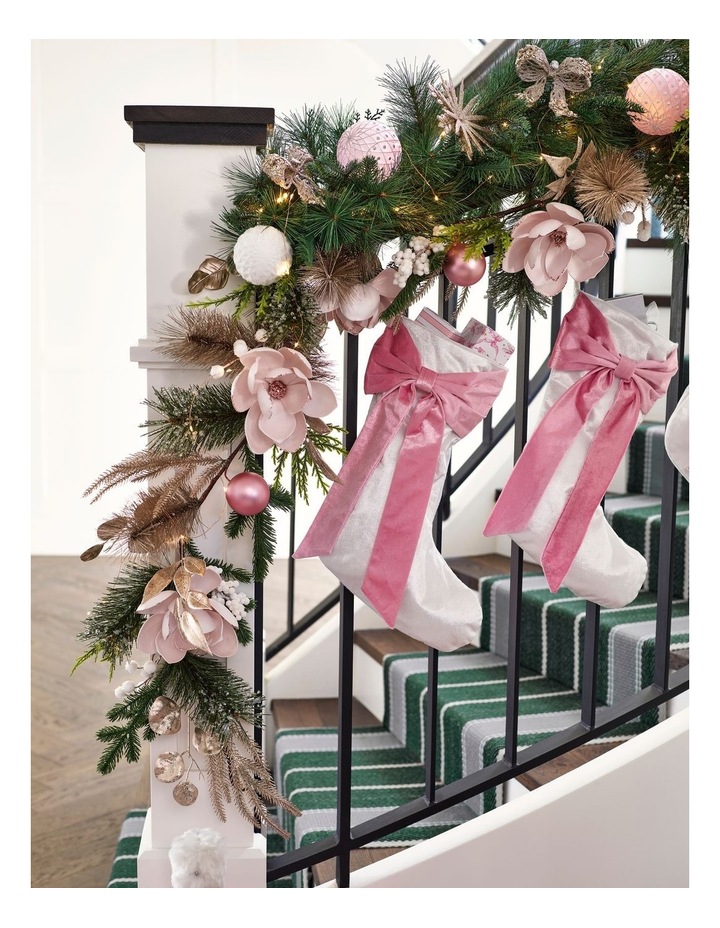 Luxe Christmas Glistening Pine and Magnolia Garland in Pink: 182cm image 2